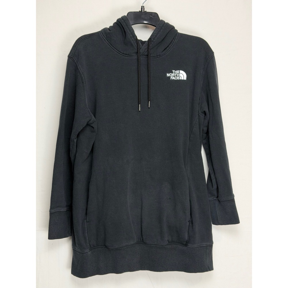 The North Face Womens Extra-long Hoodie L Black Pullover Logo Sweatshirt